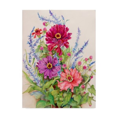 Trademark Fine Art Joanne Porter 'Zinnias And Blue Salvias' Canvas Art, 18x24 ALI30515-C1824GG